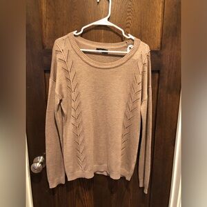 Fate Sweater Womens large Beige Cable Knit Pullover Crew Neck Neutral